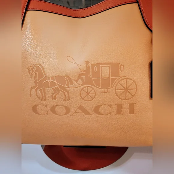 Coach Horse & Carriage Tote - LIKE NEW Tan and Salmon Pink (MSRP $398) - Picture 4 of 16
